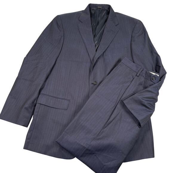Hart Schaffner Marx Suit Mens 44R Navy Subtle Stripe Zignone USA Dillards 37x30